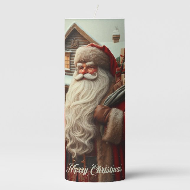 Merry Christmas vintage Santa  Pillar Candle (Front)