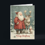 Merry Christmas Vintage Santa & Reindeer Card<br><div class="desc">This elegant "Merry Christmas" design captures the timeless charm of the season with a vintage-style Santa standing beside his reindeer, joined by a cheerful winter bunny. With its nostalgic and artistic feel, this illustration is perfect for adults who appreciate traditional holiday aesthetics. Ideal for hoodies, blankets, mugs, and Christmas cards,...</div>