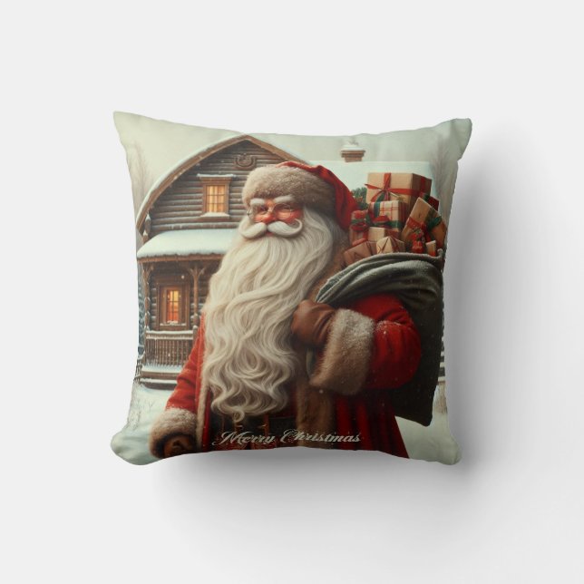 Merry Christmas vintage Santa  Throw Pillow (Front)