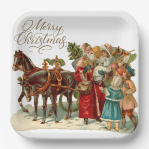 Merry Christmas Vintage Santa with Children Paper Plates