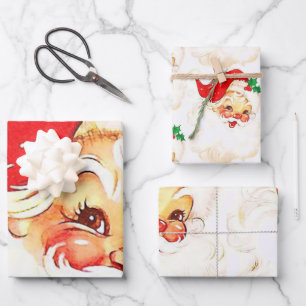 Merry Christmas Vintage Santa Wrapping Paper Sheets