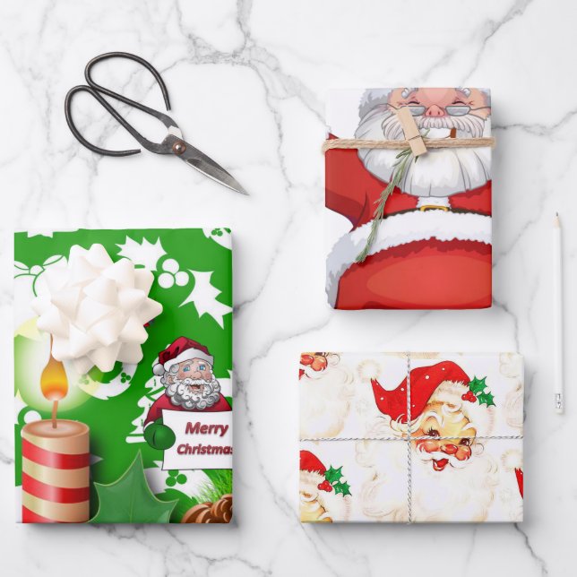 Merry Christmas Vintage Santa Wrapping Paper Sheets (Front)