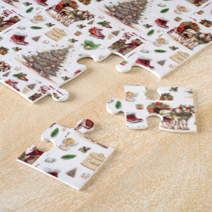 Merry Christmas Vintage Snowman Santa Boots Horse Jigsaw Puzzle
