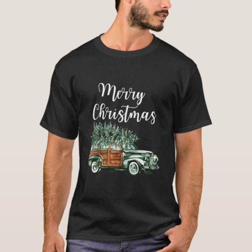 Merry Christmas Vintage Station Wagon Christmas Tr T_Shirt