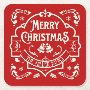 Merry Christmas vintage style design Square Paper Coaster