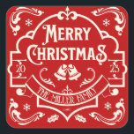 Merry Christmas vintage style design  Square Sticker<br><div class="desc">Merry Christmas vintage style design with snowflakes,  jollies,  Christmas bells and beautiful vintage style ornament decoration for everybody who likes classic Christmas designs.  It is easy to customize them by changing the name/date/theme etc.</div>