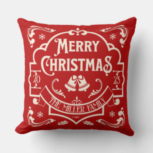 Merry Christmas vintage style design  Throw Pillow