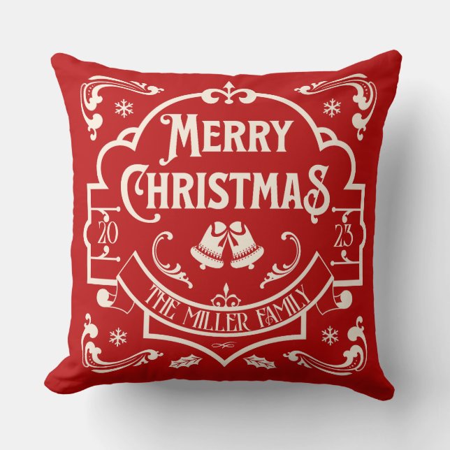 Merry Christmas vintage style design  Throw Pillow (Front)