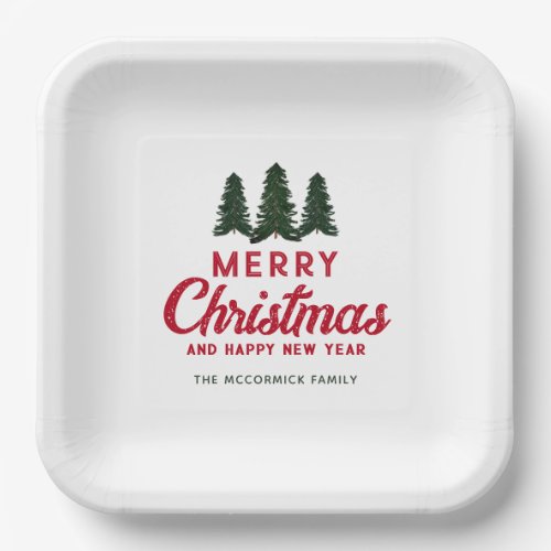 Merry Christmas Vintage Trees Holiday Paper Plates