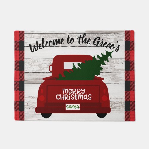 Merry Christmas Vintage Truck Add Name Doormat