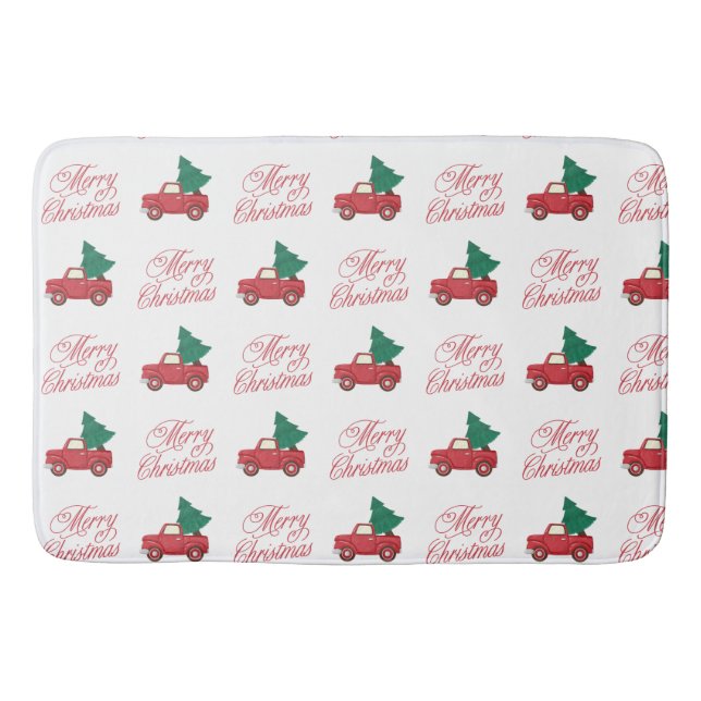 Merry Christmas Vintage truck    Bath Mat (Front)