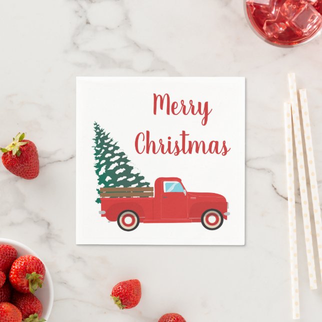 Merry Christmas Vintage Truck Christmas Tree Napkins (Insitu)