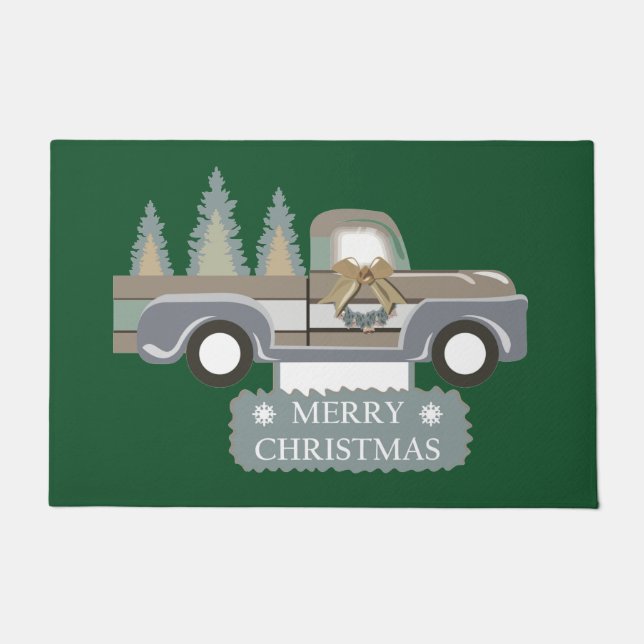 Merry Christmas Vintage Truck Doormat (Front)