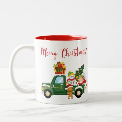 Merry Christmas Vintage Truck Gingerbread Man Two_Tone Coffee Mug