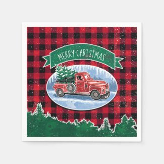 Merry Christmas Vintage Truck Napkin