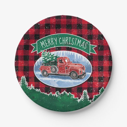 Merry Christmas Vintage Truck Paper Plates