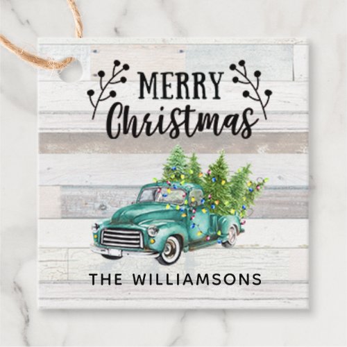 MERRY CHRISTMAS VINTAGE TRUCK RUSTIC COUNTRY WOOD FAVOR TAGS