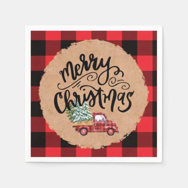 Merry Christmas Vintage Truck Script Napkins (Front)