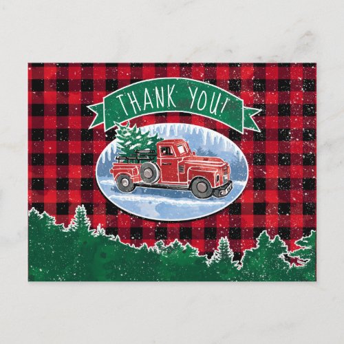 Merry Christmas Vintage Truck Thank You Postcard