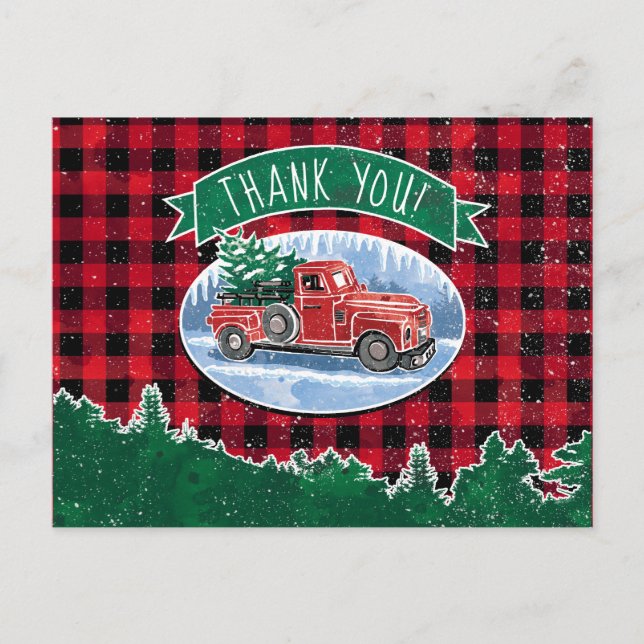 Merry Christmas Vintage Truck Thank You Postcard (Front)