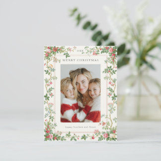 Merry Christmas Vintage Vines Frame Green Holiday Card