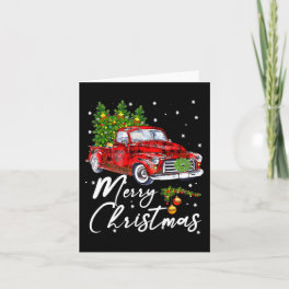 Merry Christmas Vintage Wagon Red Truck Pajama Fam Card