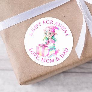 Merry Christmas Vintage Watercolor Elf Classic Round Sticker