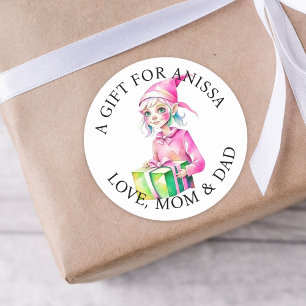 Merry Christmas Vintage Watercolor Elf Classic Round Sticker