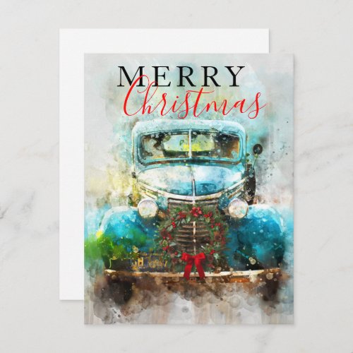 Merry Christmas Vintage Watercolor Truck  Invitation