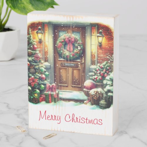 Merry Christmas Vintage Watercolor  Wooden Box Sign