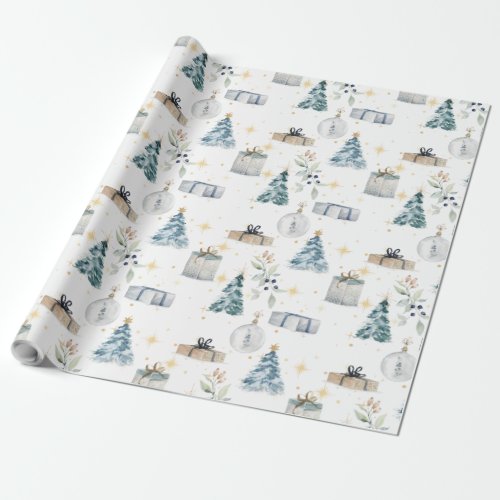 Merry Christmas  vintage watercolour tree globe  Wrapping Paper