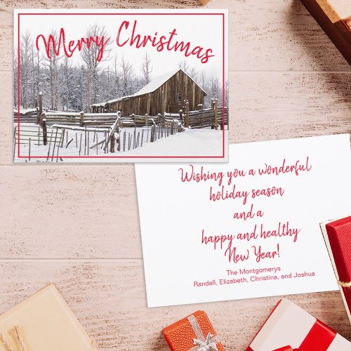 Merry Christmas Vintage Winter Barn Photograph Holiday Card