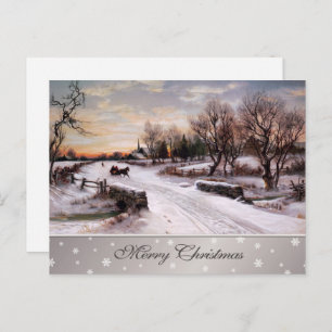 Merry Christmas. Vintage Winter Country Scene Holiday Postcard
