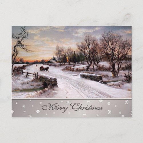 Merry Christmas Vintage Winter Country Scene Holiday Postcard
