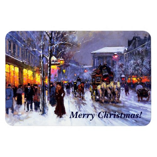 Merry Christmas Vintage Winter Parisian Scene Magnet