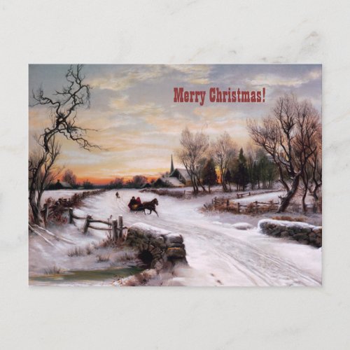 Merry Christmas Vintage Winter Scene Card