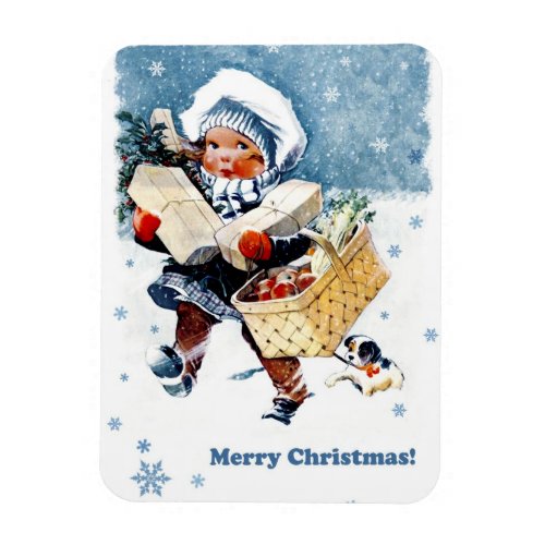 Merry Christmas Vintage Winter Scene Magnet