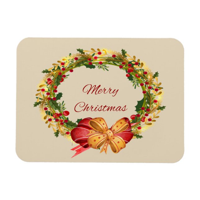 Merry Christmas Vintage Wreath Magnet (Horizontal)