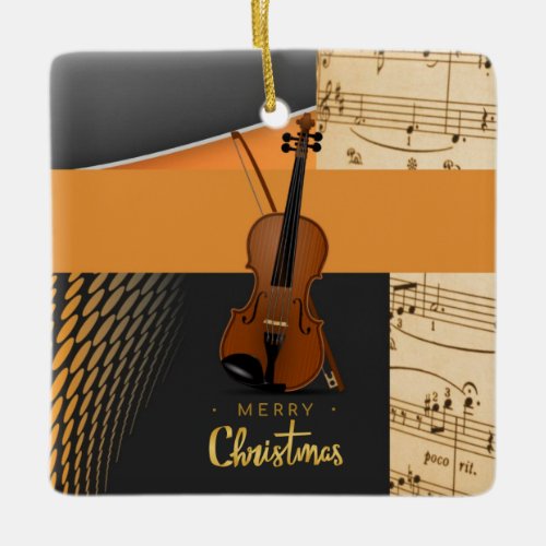 Merry Christmas Violin Design Ceramic Ornament