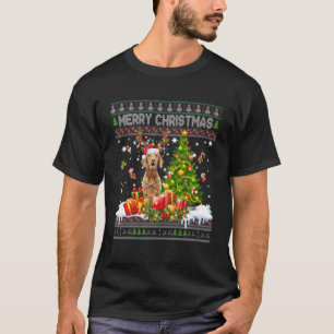 Merry Christmas Vizsla Santa Xmas Tree Lights Ugly T-Shirt
