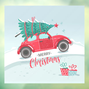 Merry Christmas Volkswagen and Christmas Tree Window Cling