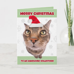 Merry Christmas Volunteer Cat in Santa Hat Humor Holiday Card
