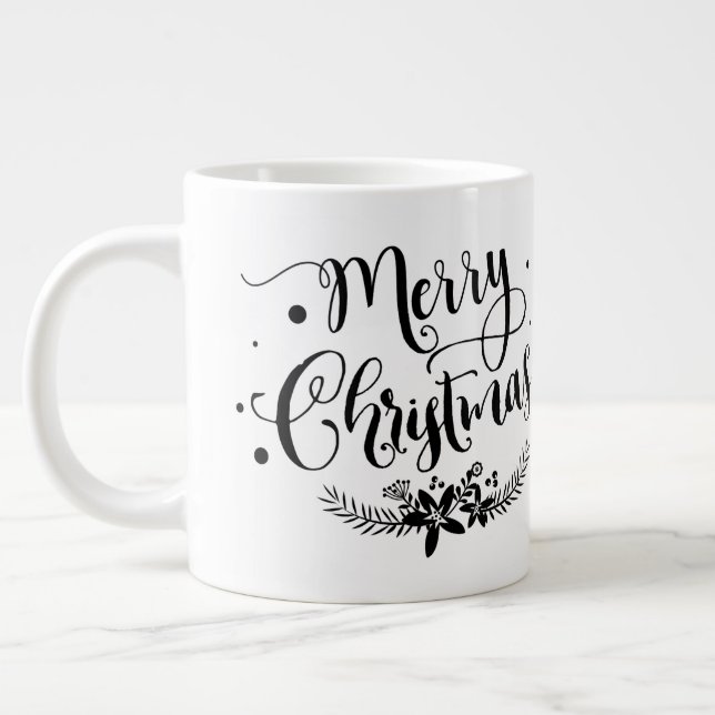 Merry Christmas w Flowers/Christmas Quote /Mug Giant Coffee Mug (Left)