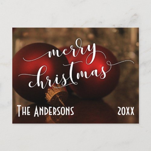 Merry Christmas w Red Glass Balls Personalized Holiday Postcard