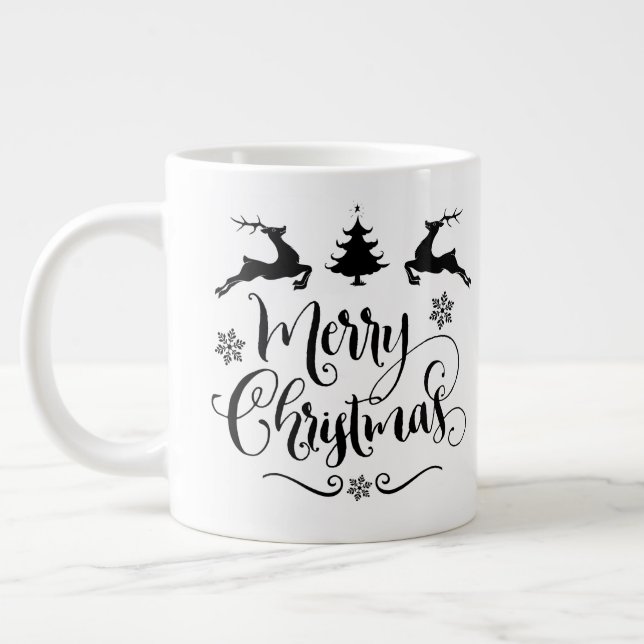Merry Christmas w Reindeer/Christmas Quote /Mug Giant Coffee Mug (Left)