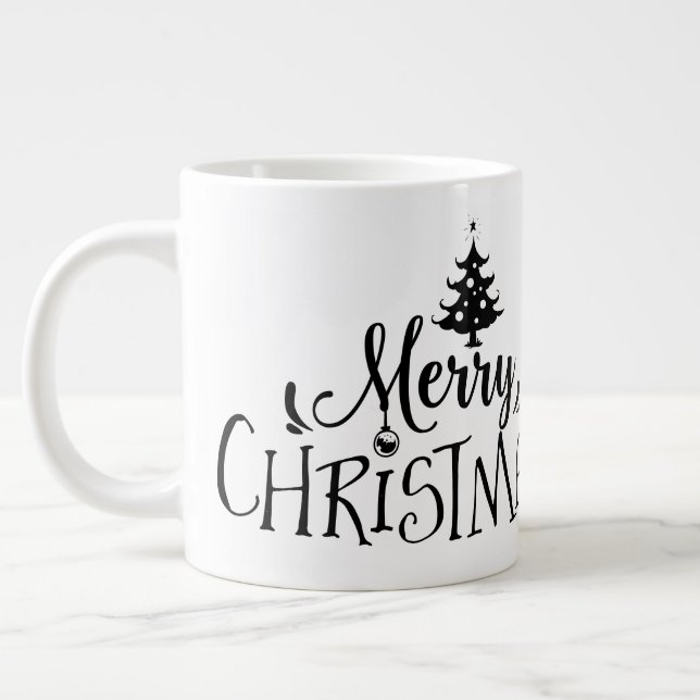 Merry Christmas w Tree/Christmas Quote /Mug Giant Coffee Mug (Left)
