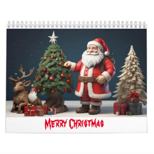 Merry Christmas wall art design with santa Calendar