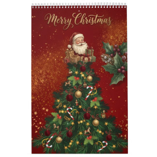 Merry Christmas Wall Calendar - Vintage Santa & Fe