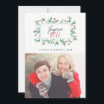 Merry Christmas Wallpaper | Christmas card<br><div class="desc">Modern Christmas card with photo. The map has a crown of watercolor painted flowers and places for text and a photo.</div>
