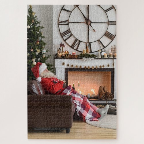 Merry Christmas Warm and Cozy Fireplace Santa Jigsaw Puzzle